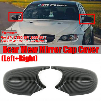 2 x M3 Style Carbon Side Mirror Cover Caps for BMW E90 E92 E93 (2005–2013)