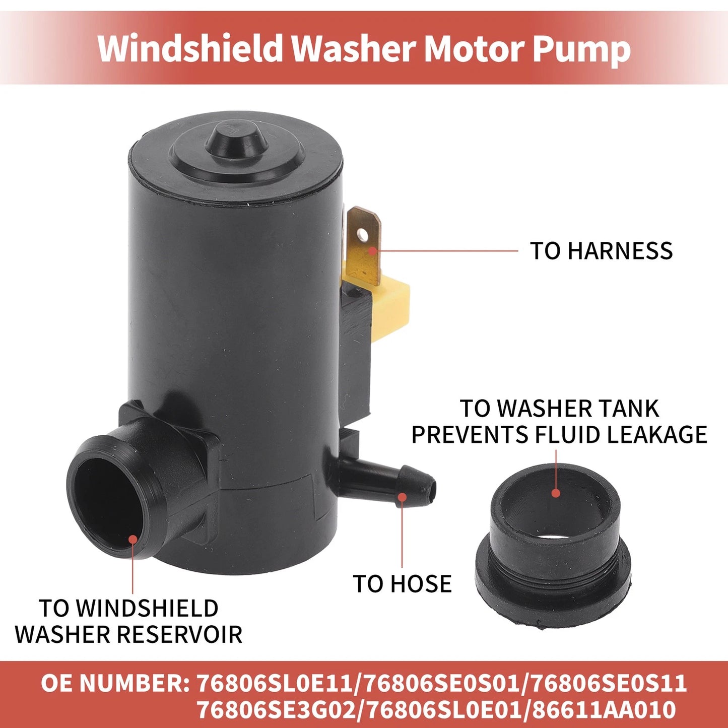 Windshield Washer Pump w/Grommet for Subaru (2008-2014)