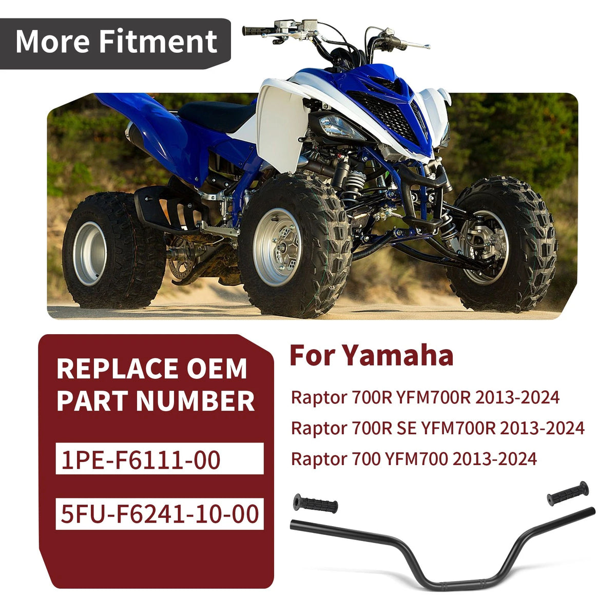 Yamaha Raptor 700/R YFM700/R Black Handlebar w/ Grip 2013-2024