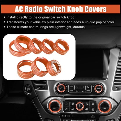 8 x Orange AC Radio Switch Knob Covers for Chevy Silverado & GMC Sierra (14-18)