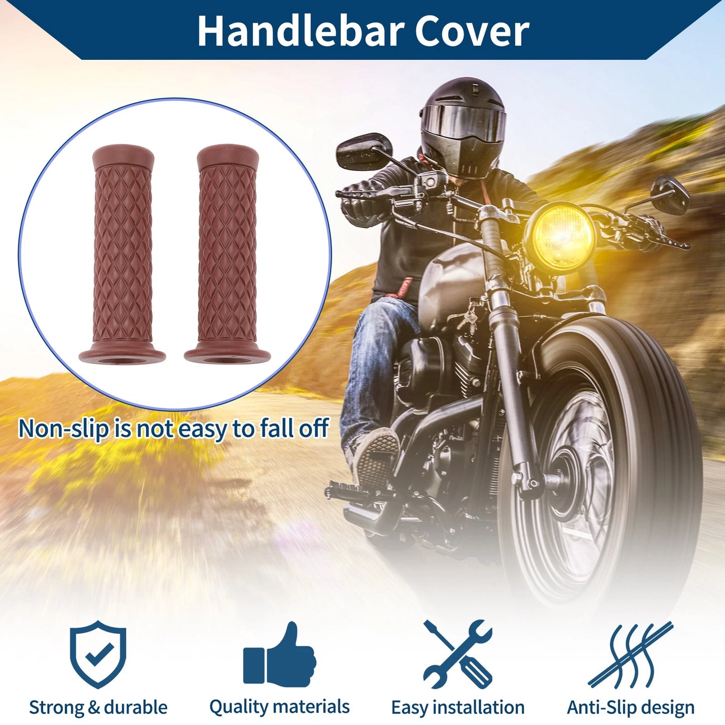 7/8" 22mm Motorcycle Hand Grip Cover Handlebar Grips Brown 1 Pair