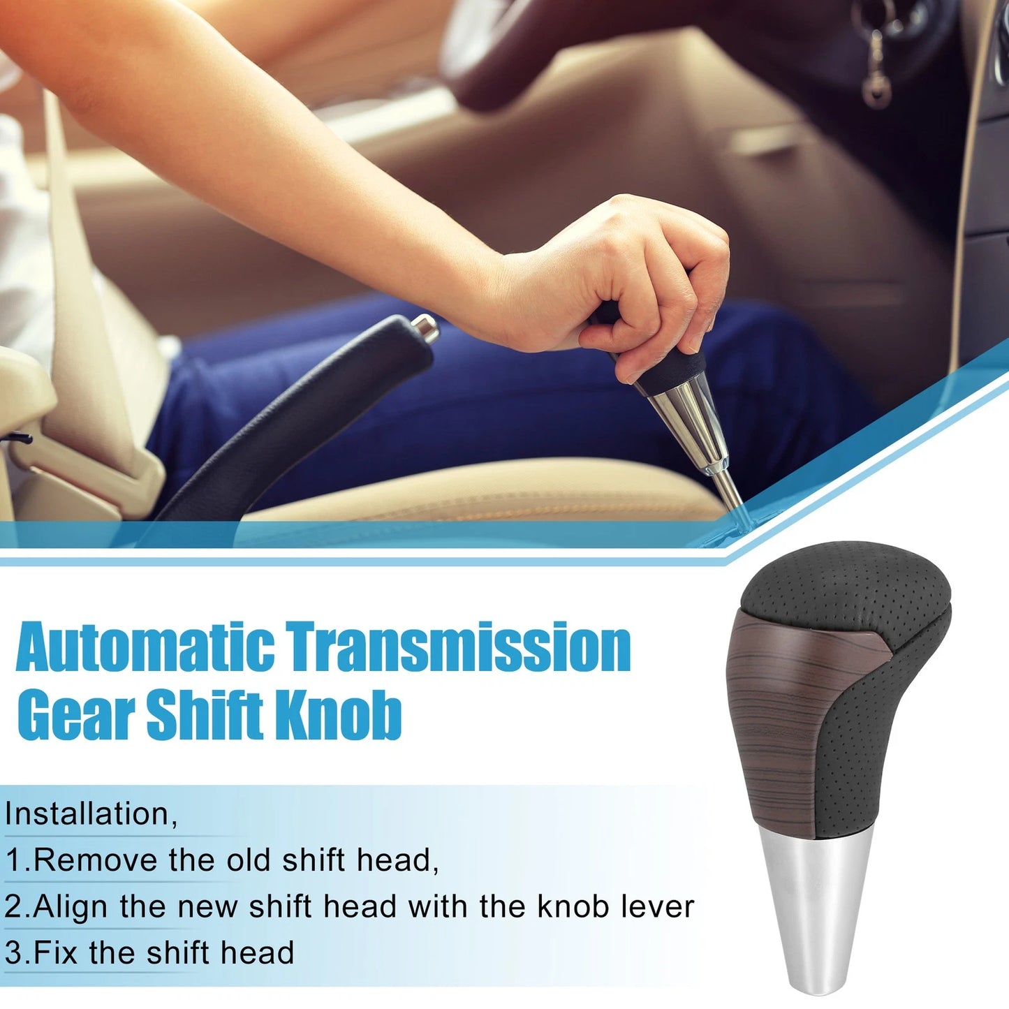 Wood Grain Gear Shift Knob Cover for Toyota - Black Faux Leather (All Years)