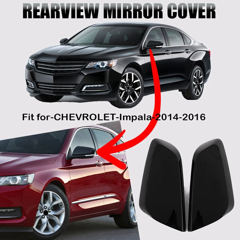 Gloss Black Exterior Side Mirror Cover Caps for Chevy Impala (2014-2020)