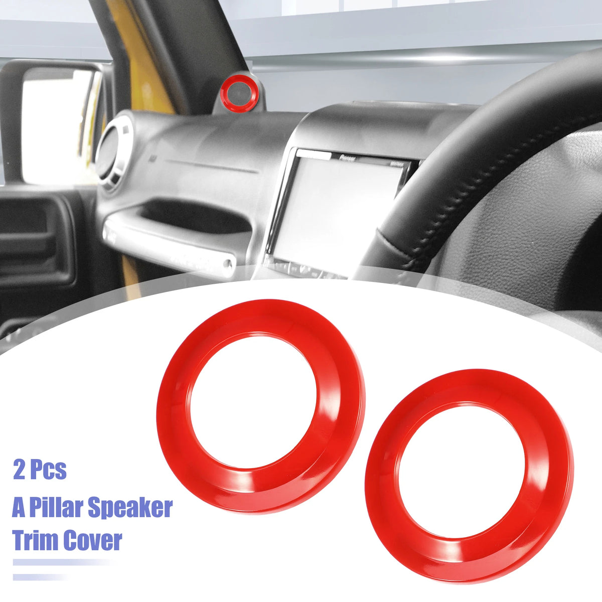 2 x Car A-Pillar Speaker Decoration Covers for Jeep Wrangler JK (2007-2014) Red