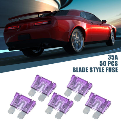 Blade Style Fuses 50pcs 35A Mini Size for Car Boat Truck SUV Motorcycle Purple