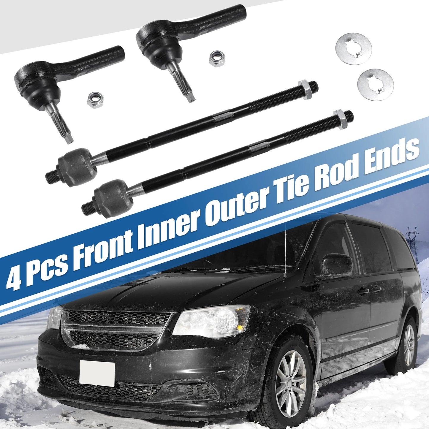4 Pcs Front Inner & Outer Tie Rod End Link Set for Dodge Caravan