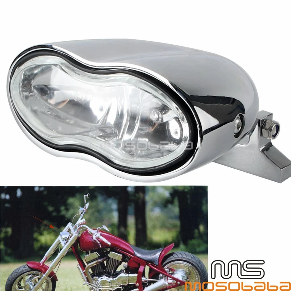 Chrome Universal Wave Dual Hi/Low Beam Headlight for Harley Chopper Softail Dyna