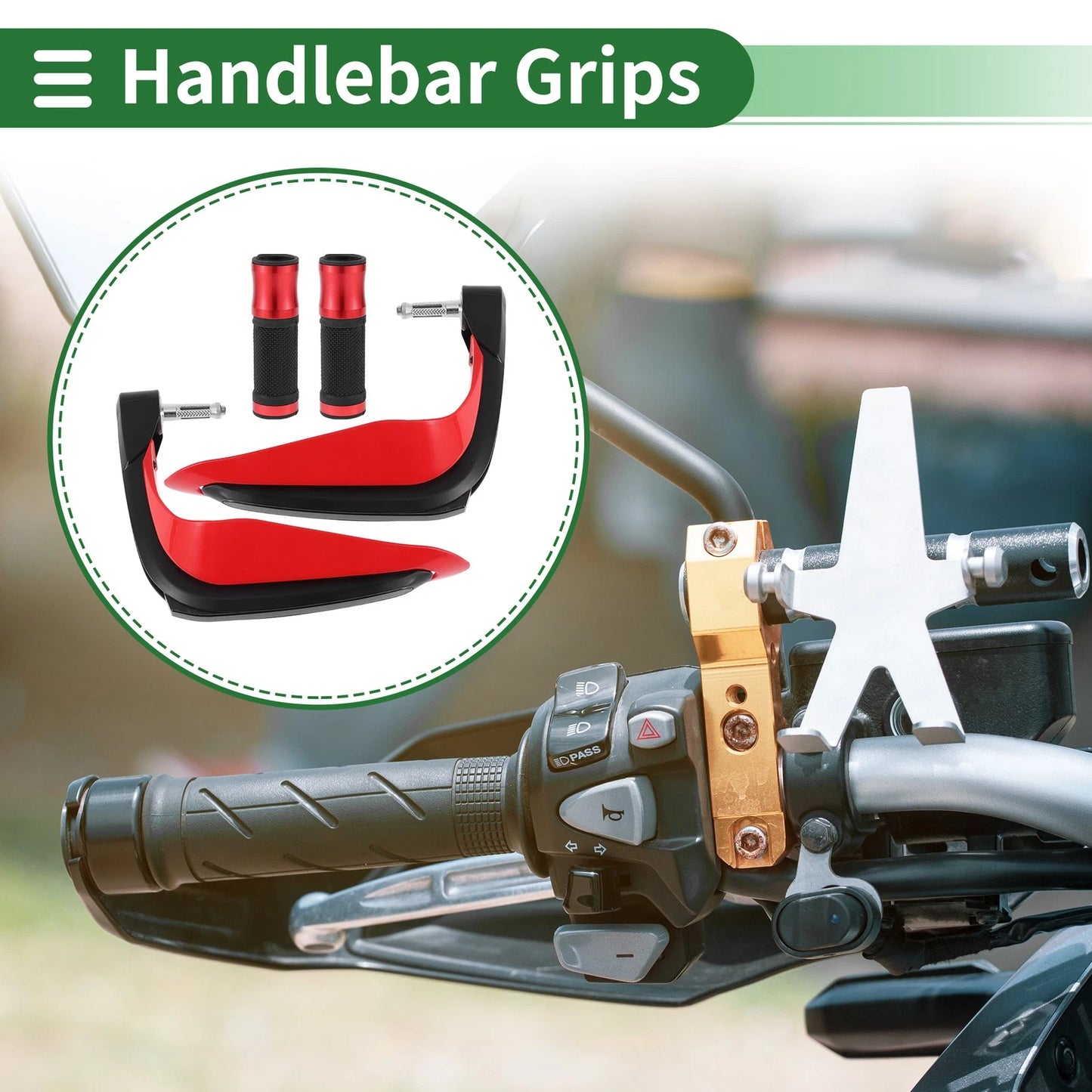 Hand Grips Cover Kit End Grips Diamond Pattern Red for Motorcycle