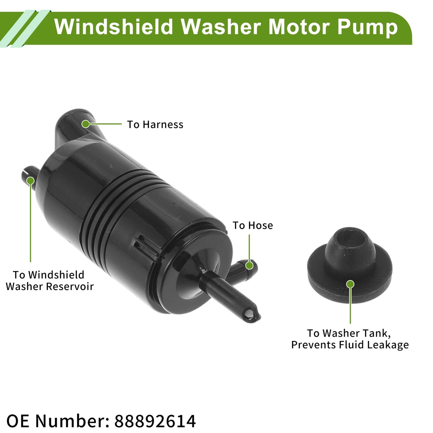 Windshield Washer Pump w/Grommet for Chevrolet