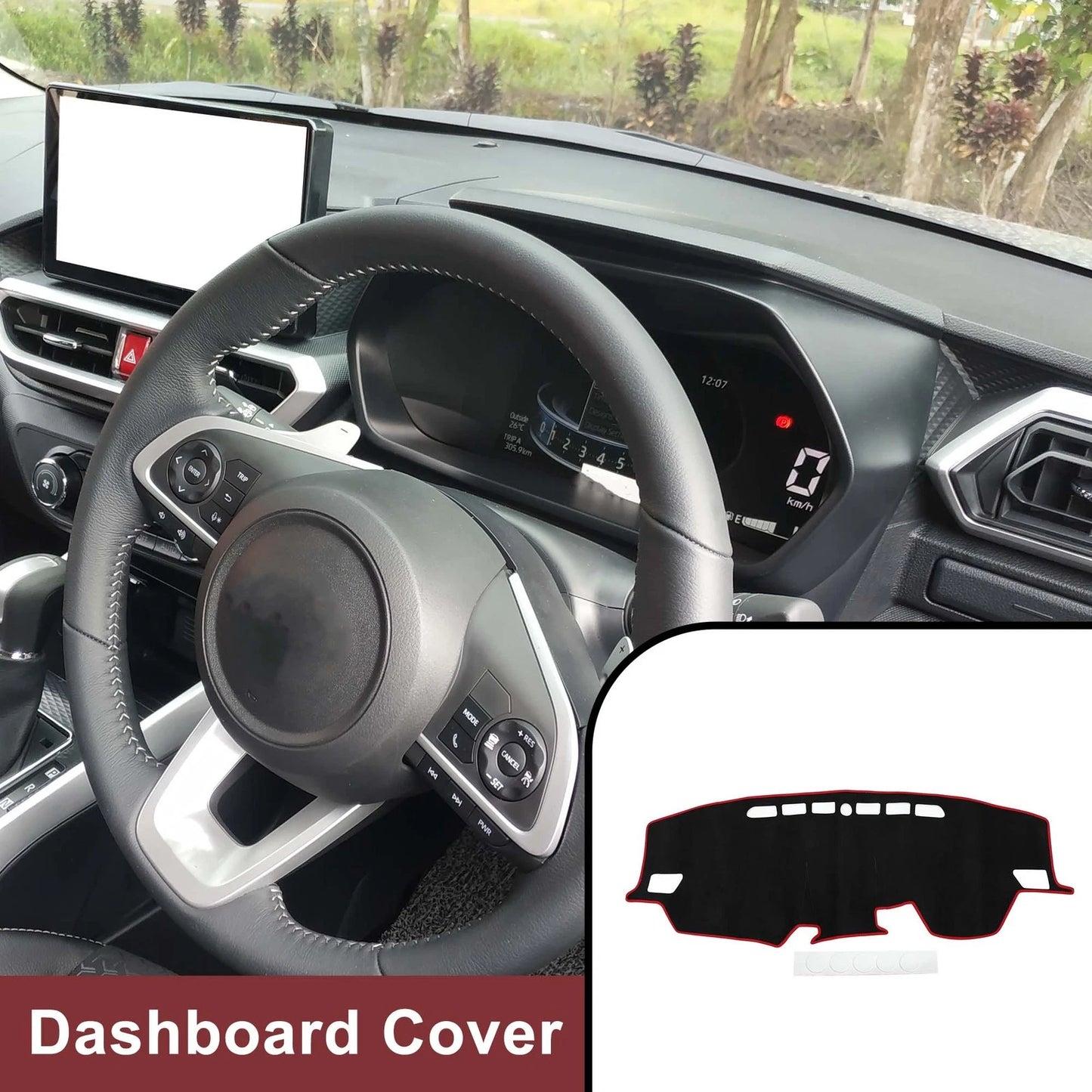 Dashboard Cover Mat for Toyota Raize (2013-2020) Sun Protector Black Red