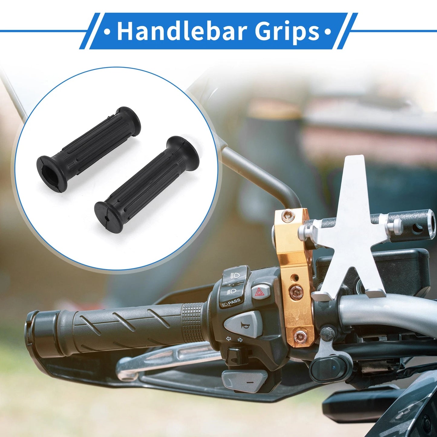 7/8" / 22mm / Hand Grips, Handlebar, Rubber, Black for Motorcycle
