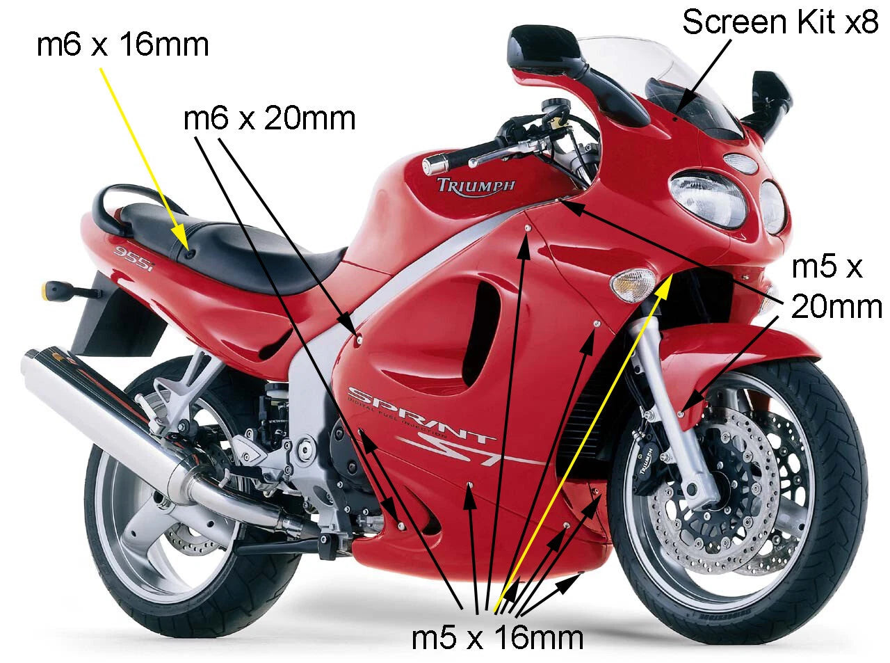 Edelstahl Verkleidung & Frontscheibe for Triumph Sprint ST 955 (1999–2004)