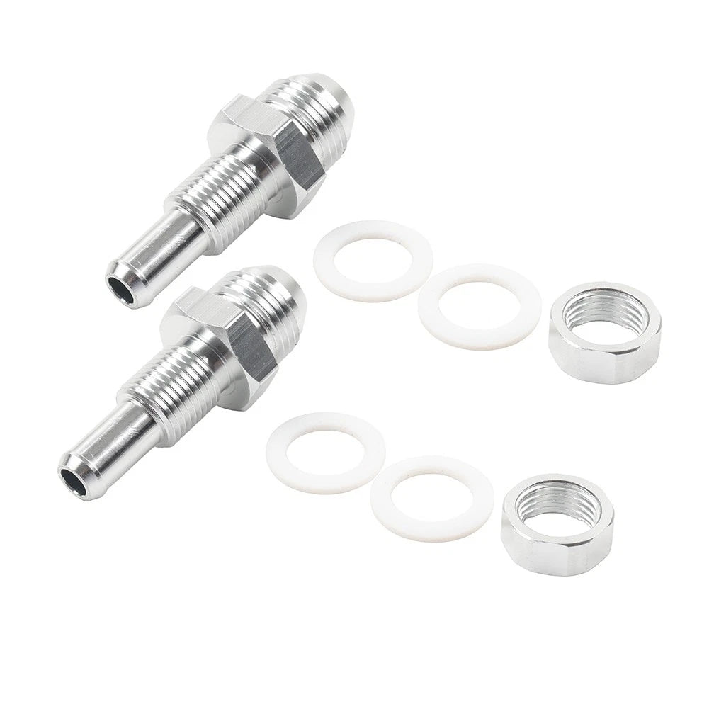 8AN Male Flare Bulkhead to 3/8" Hose Barb Fuel Tank Fittings (Universal) 2 Pcs
