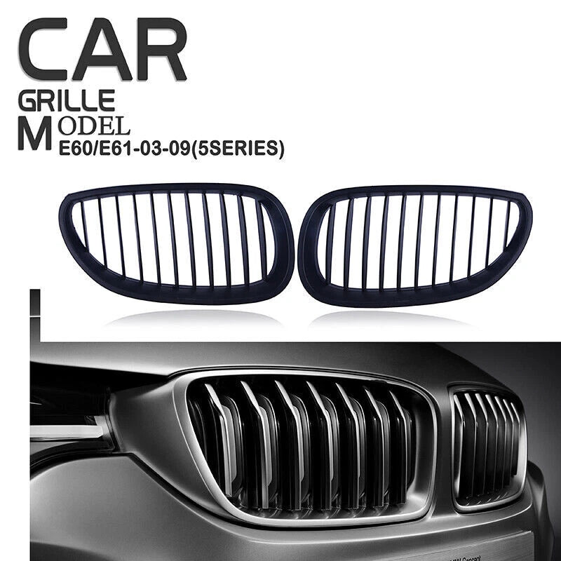 2 x Front Kidney Grille Covers for BMW E60 E61 5-Series (2003-2010) Matte Black