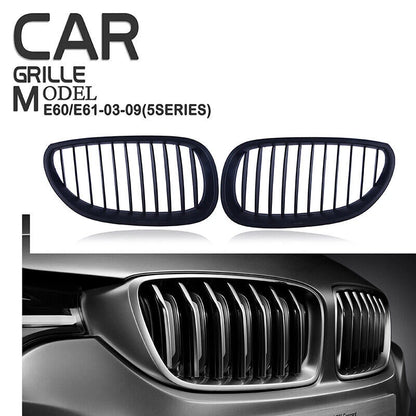 2 x Front Kidney Grille Covers for BMW E60 E61 5-Series (2003-2010) Matte Black