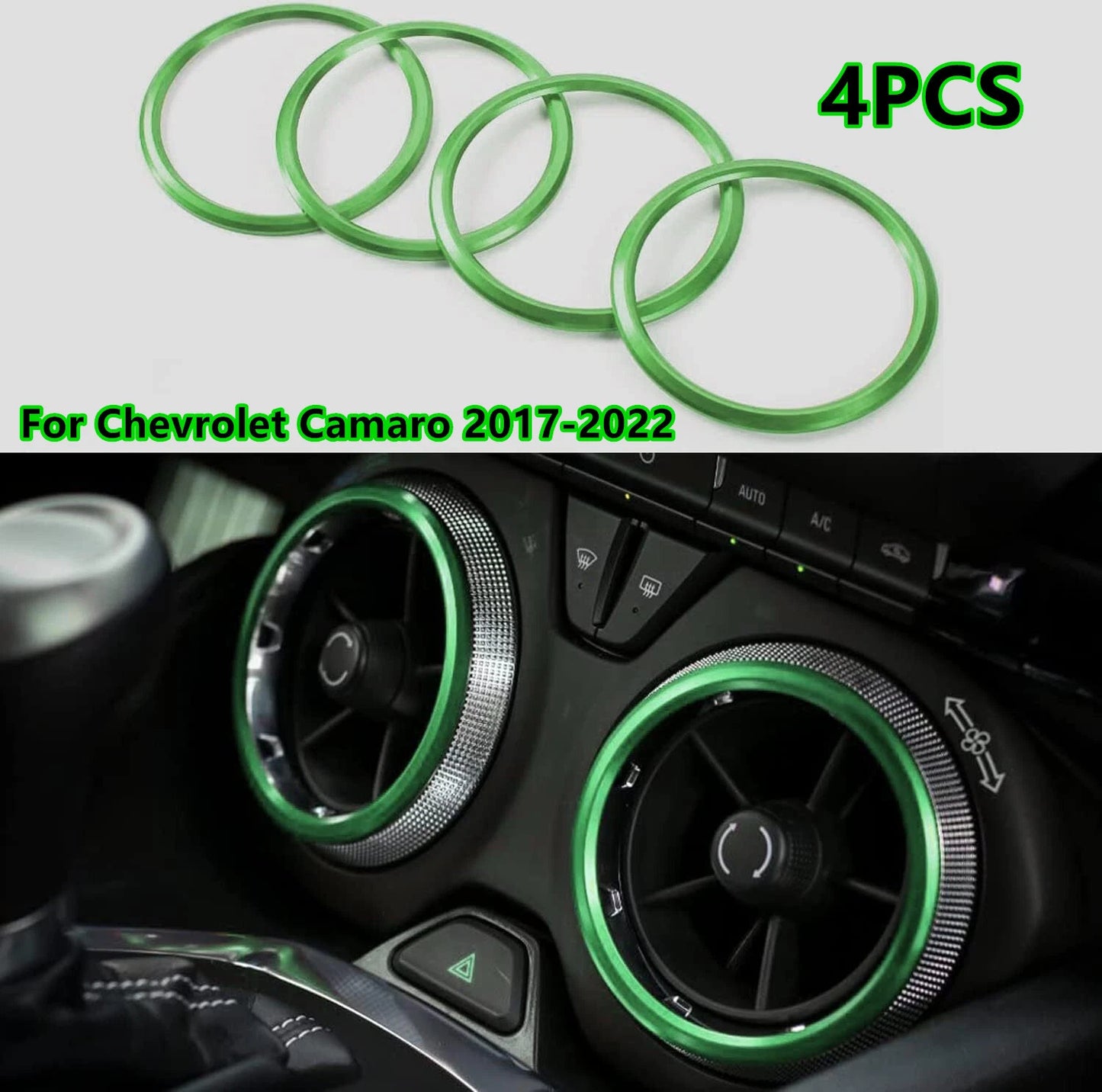 4X Green Interior Air Vent Outlet Ring Cover Trim for Chevy Camaro (2017–2022)