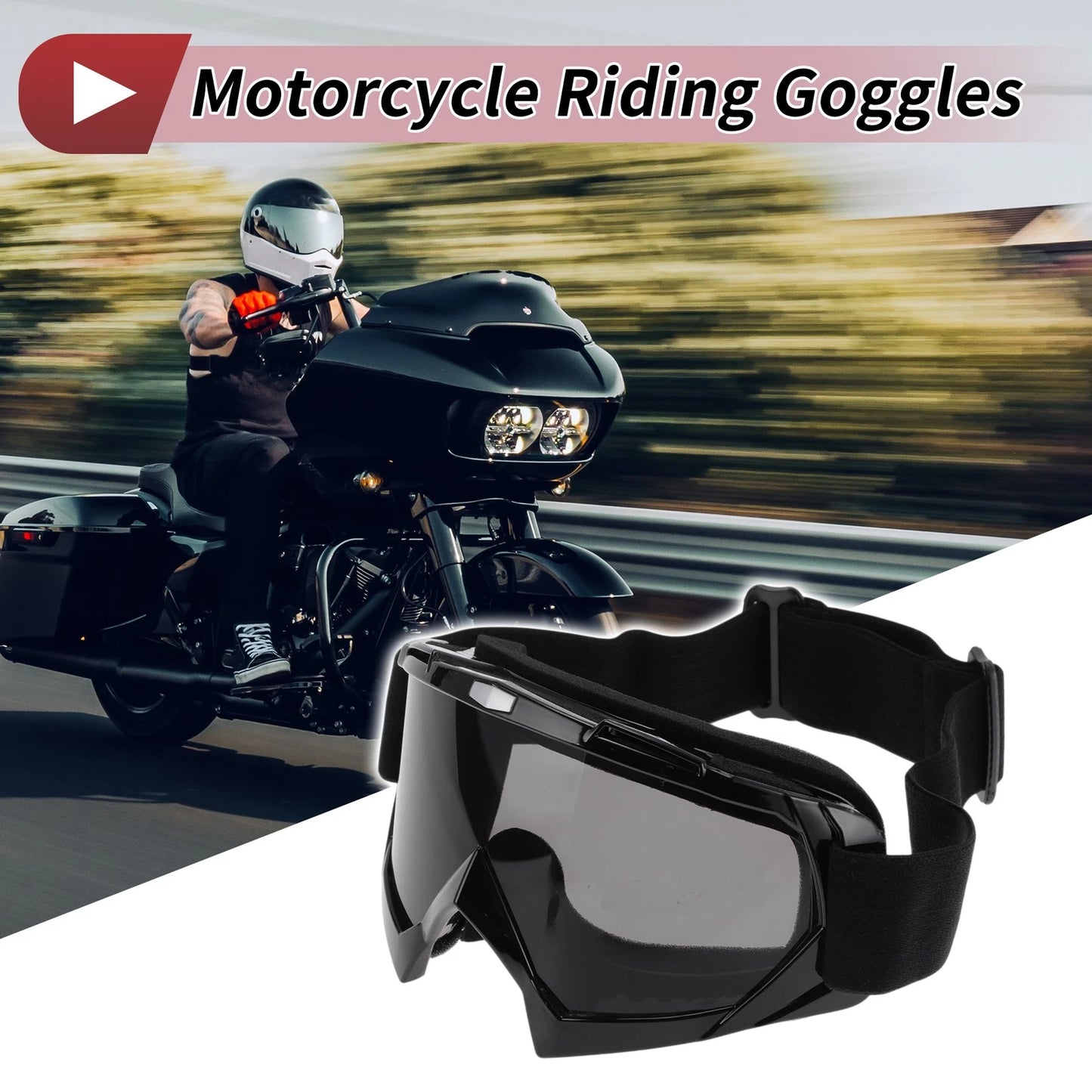 Set Motorcycle Riding Goggles Grey Lens Black Frame PC Cycling Sunglasses