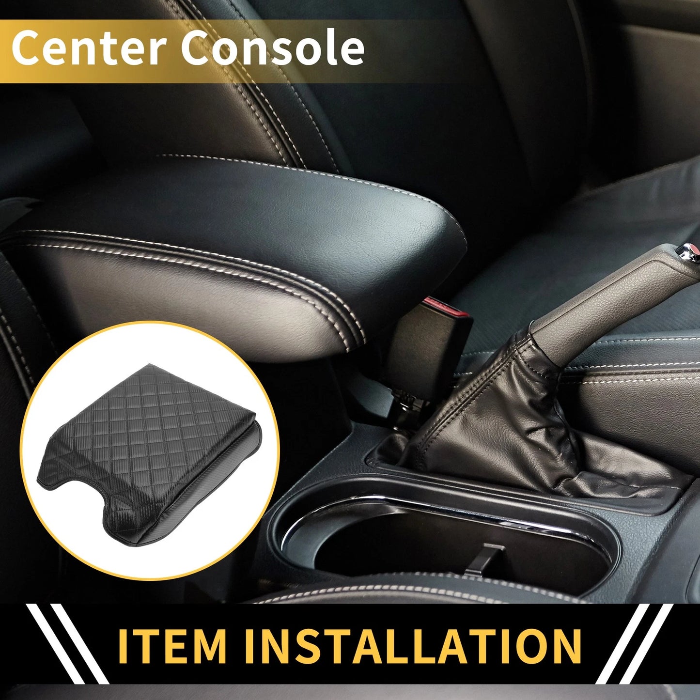 Console Lid Armrest Cover for Ford - Microfiber Leather Carbon Fiber Black