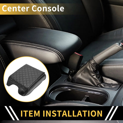 Console Lid Armrest Cover for Ford - Microfiber Leather Carbon Fiber Black