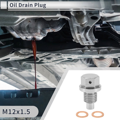 Set M12x1.5 Engine Oil Drain Plug W/ Gasket for Car Motorcycle Silver Tone