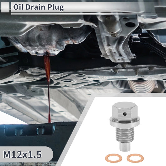 Set M12x1.5 Engine Oil Drain Plug W/ Gasket for Car Motorcycle Silver Tone