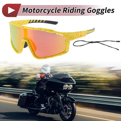 Motorcycle Riding Goggles Red Lens Yellow Frame UV400 Tri-Acetyl Cellulos