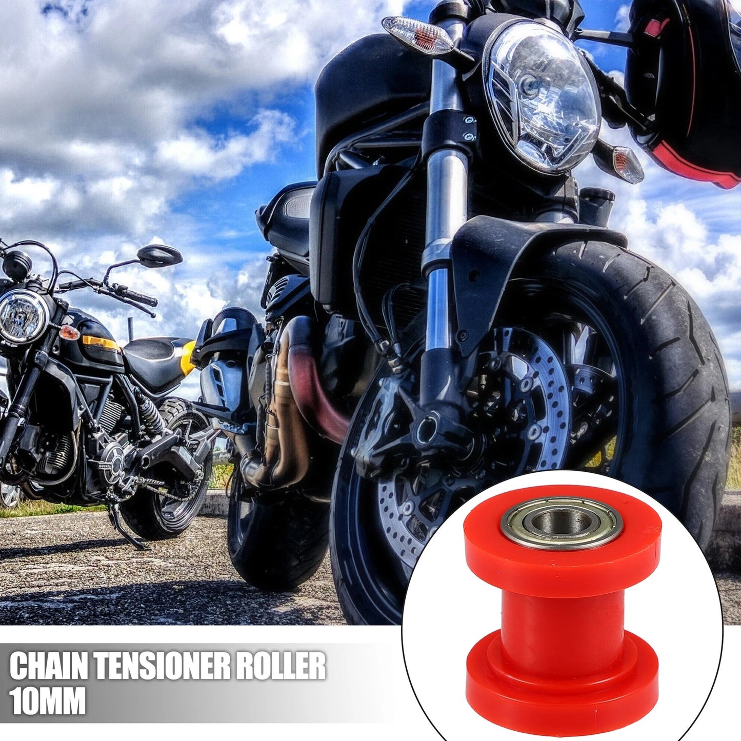 2 x 10mm Drive Chain Pulley Tensioner Rubber Wheel for Motorcycle Red