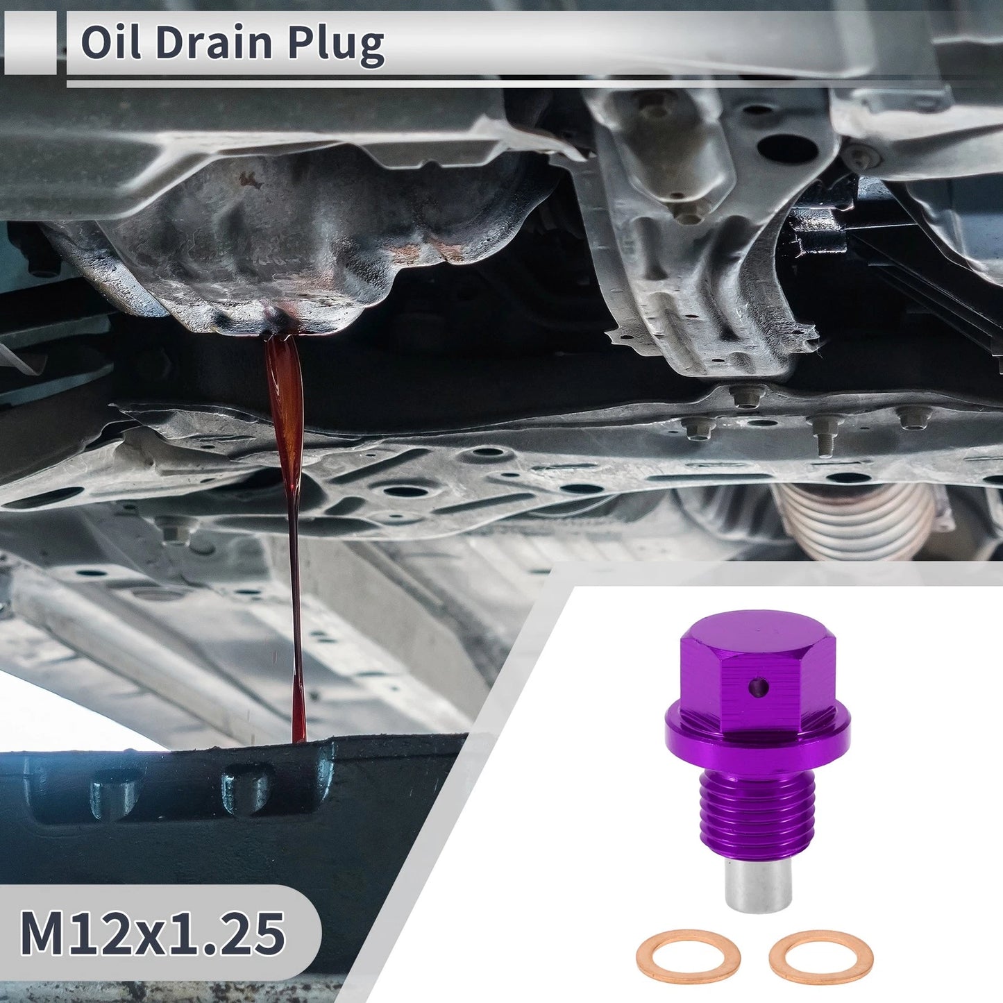 1 x M12x1.25 Engine Oil Drain Plug with Gasket Purple for Car Motorcycle Boat