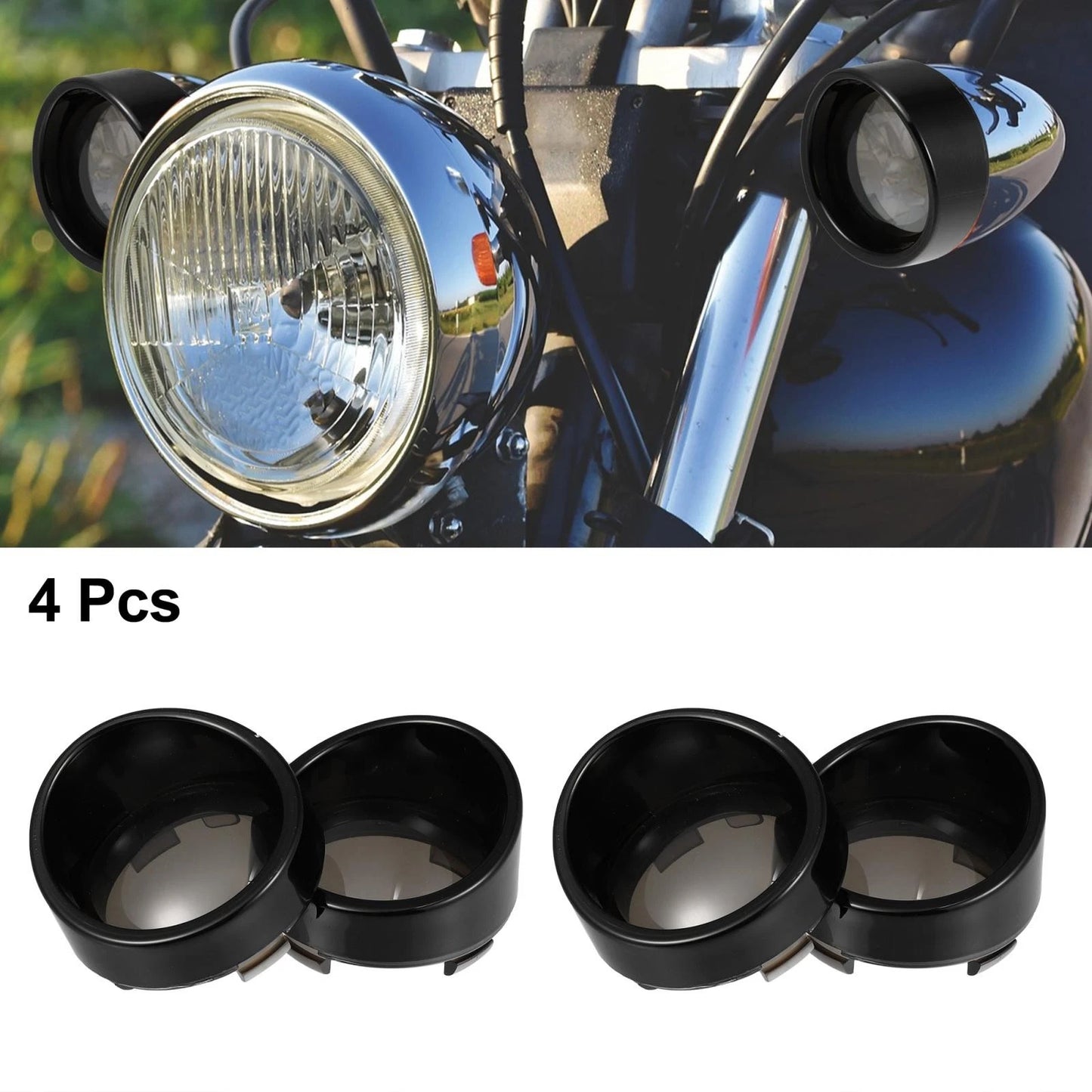 4pcs Turn Signal Light Covers with Black Visors Smoked Black for Harley Dyna