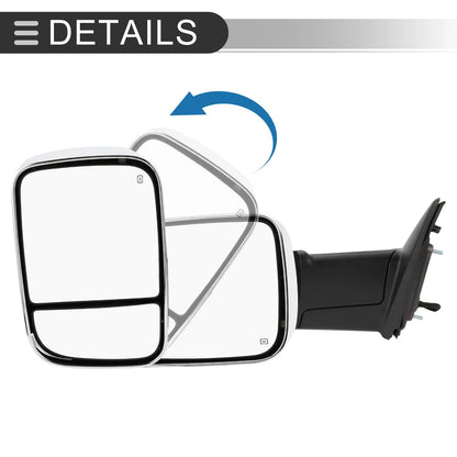 Tow Mirrors for Dodge Ram 1500 LED Turn Signal Light Silver Tone 1 Pair