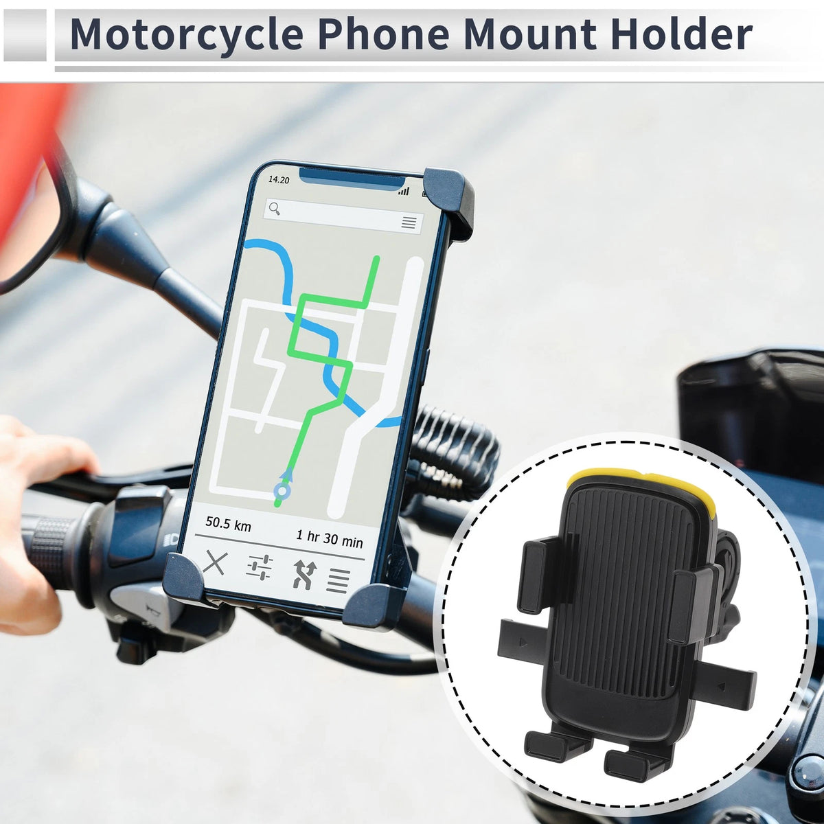 Motorcycle Phone Mount Holder for Handlebar Mount 4.7-7.2 Phones Black Yellow