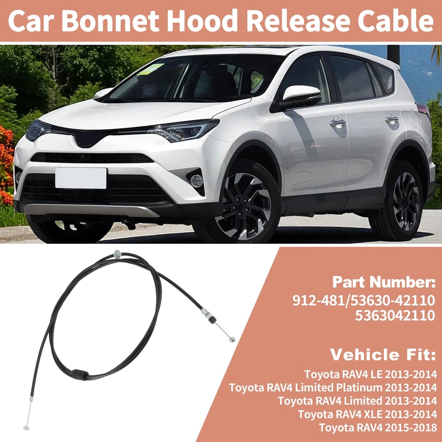 Front Hood Latch Release Cable for Toyota RAV4 (2013-2018)