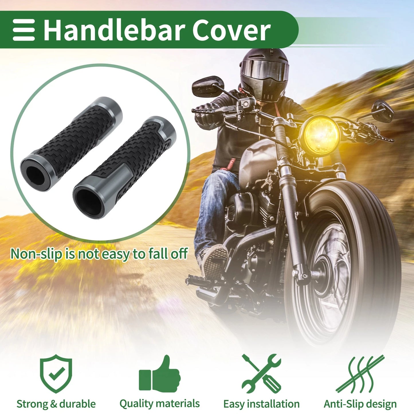 7/8" 22mm Motorcycle Hand Grips End Grips Titanium Tone for Make Model