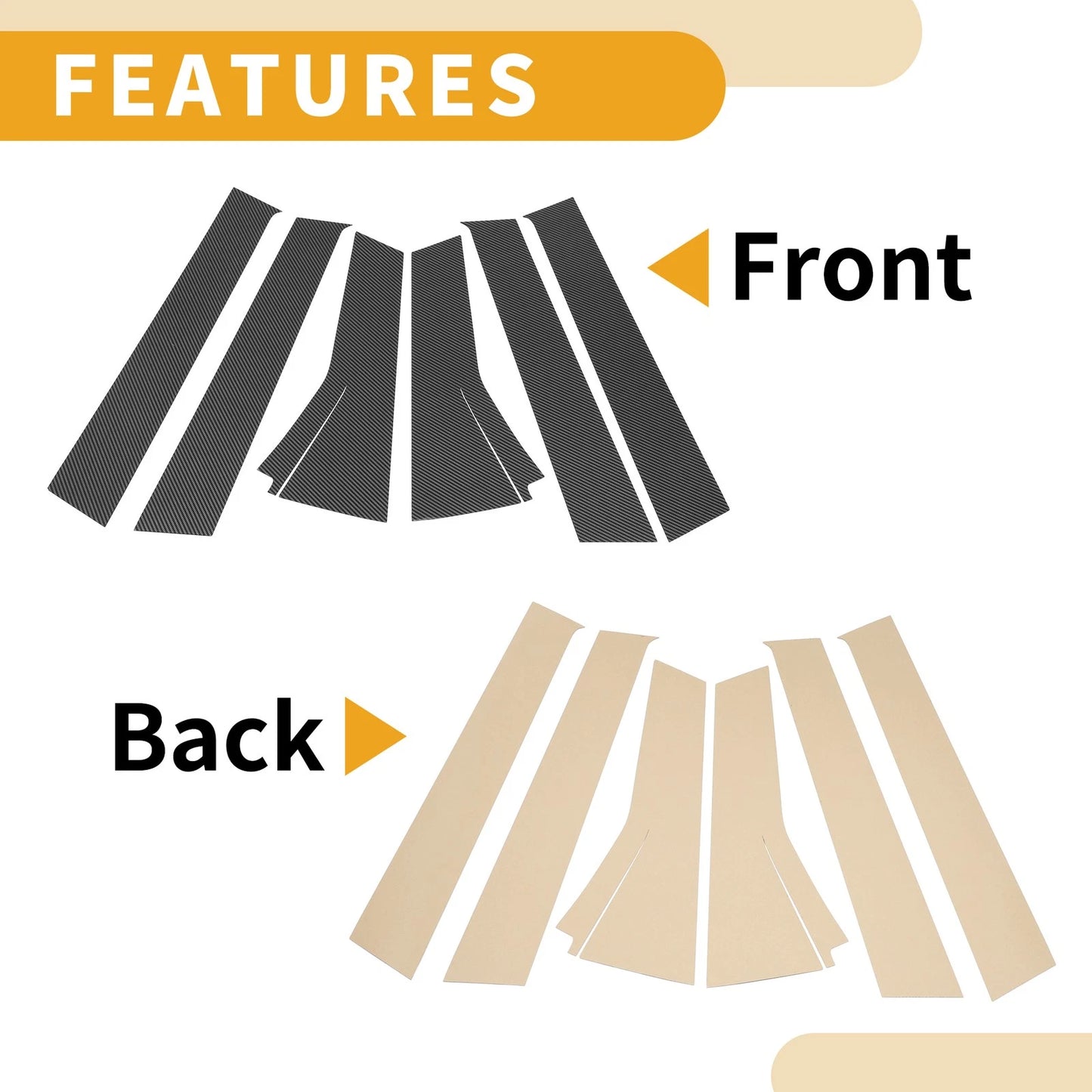 6 Pcs Door Pillar Window Trim for Honda Fit (2013-2019) Carbon Fiber Black