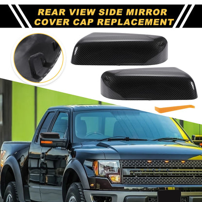 Left Right Rearview Mirror Cover Caps Black Carbon Fiber for Ford F-150