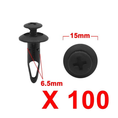 100 Pcs Black Plastic 6.5mm Hole Car Push Rivets for Ford Mondeo (2000-2007)