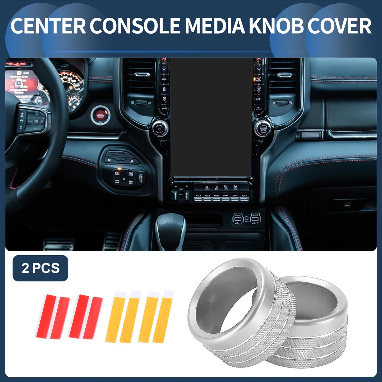 Center Console Audio Media Knob Cover for Dodge Ram (2019-2021) - 2 Pcs