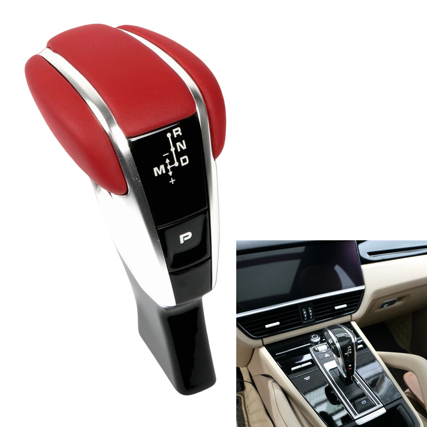 Red Leather Gear Shift Lever Kit for Porsche Cayenne (2018-2023)