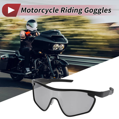 Motorcycle Riding Goggles Silver Tone Lens Black Frame