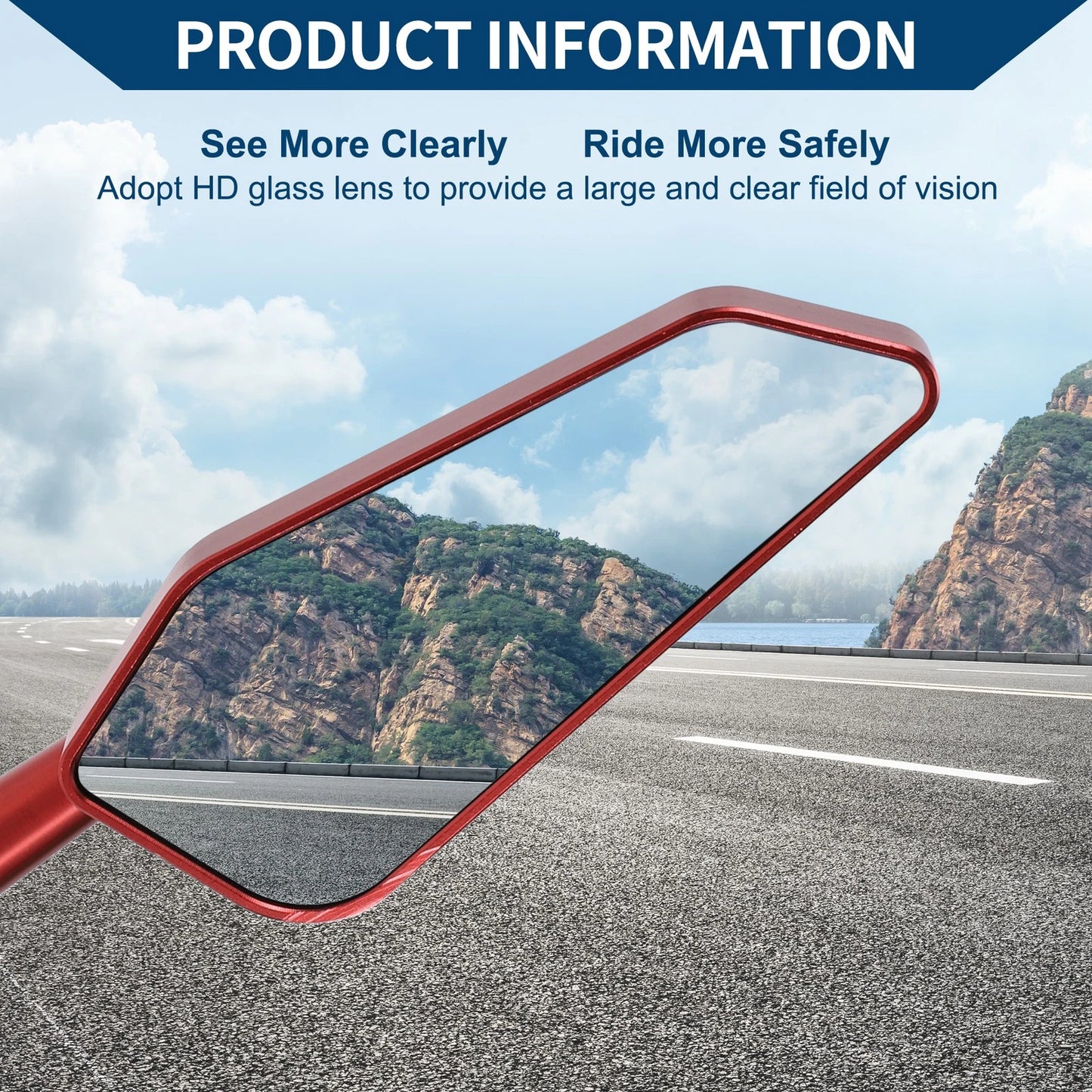 M8/M10 Side Rearview Mirror Aluminum Alloy Red for Motorcycle