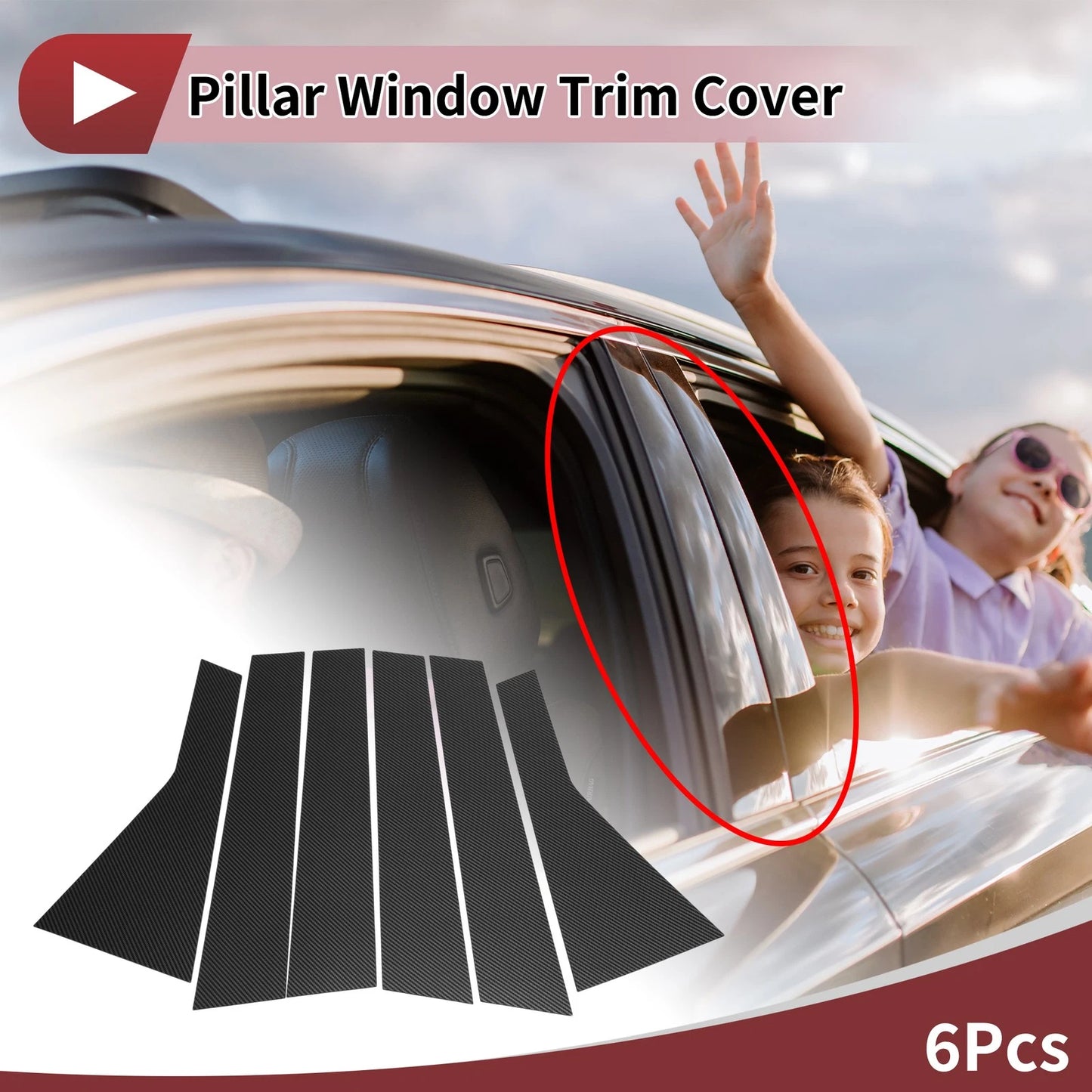 Black Carbon Fiber Door Pillar Window Trim for Nissan X-Trail/Rogue (2021-2022)