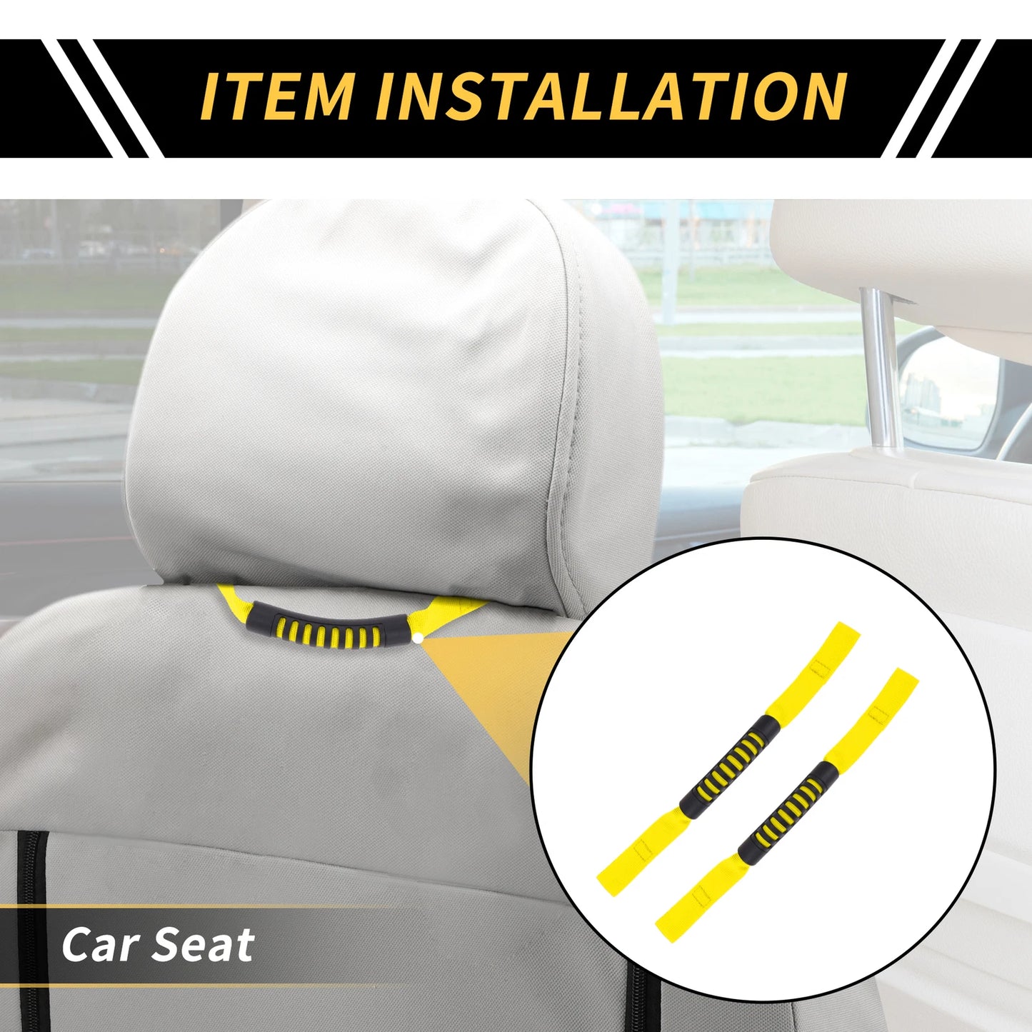 2 x Headrest Grab Handles for Jeep Wrangler (2011-2023) - Yellow Grab Handle