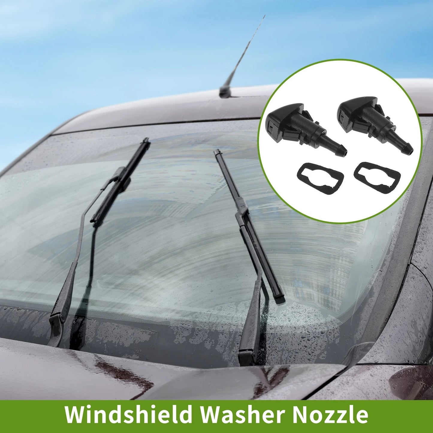 Windshield Washer Nozzle 2 x for Jeep Compass (2011-2017) Black