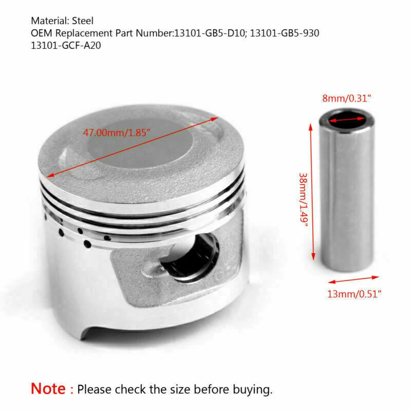 Piston Ring Kit 47mm for HONDA C70 CRF70F CT70 XR70R S65 (1970-2023)