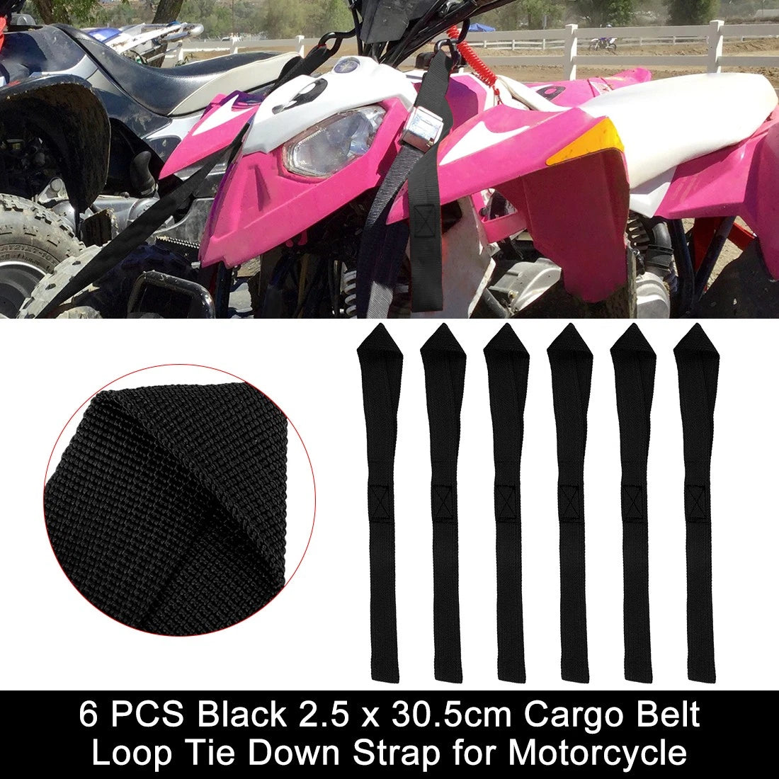 6 x Cargo Belt Loop Tie Down Strap 2.5 x 30.5cm for Motorcycle