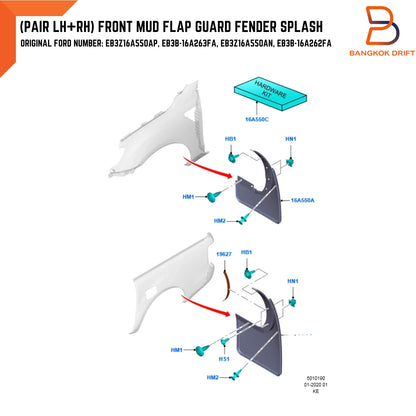Genuine Front Mud Flaps for Ford Ranger T6 High Ride 4WD (2012-2021)