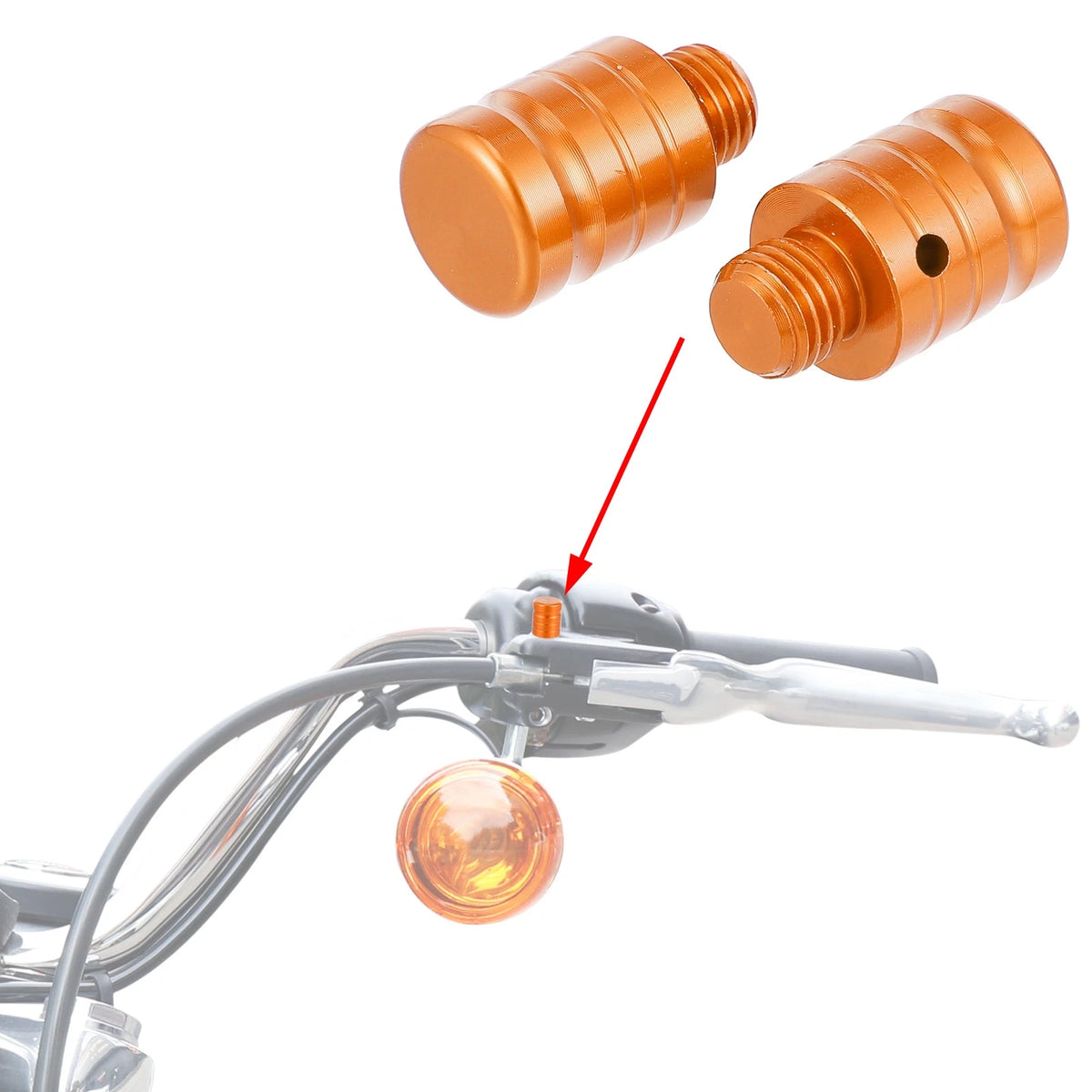 2 x M10x1.29 Motorcycle Right Mirror Hole Plugs Screws Aluminum Alloy Orange