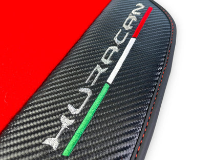 Red Floor Mats for Lamborghini Huracan (2014-2023) - Carbon Fiber Leather