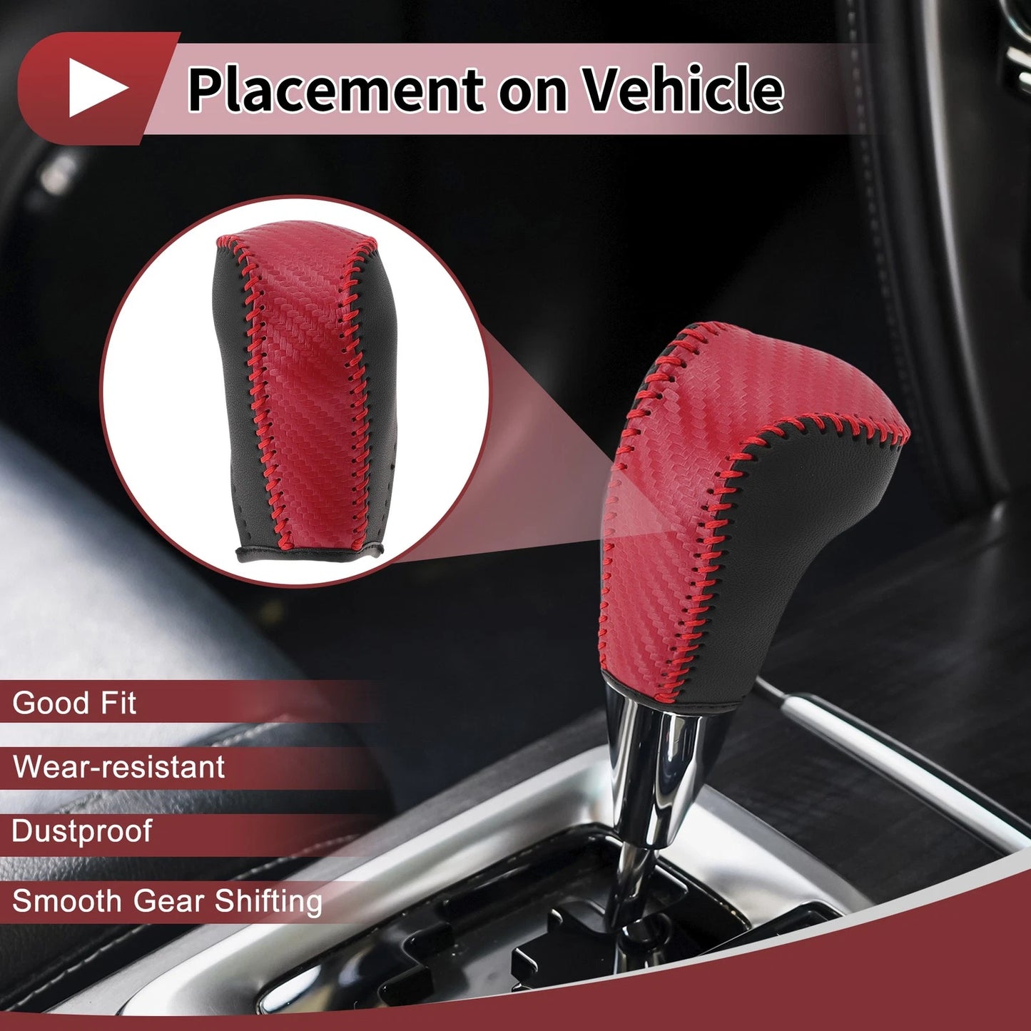 1Pc Gear Shift Knob Cover Red Faux Leather for Toyota Corolla (14-18)