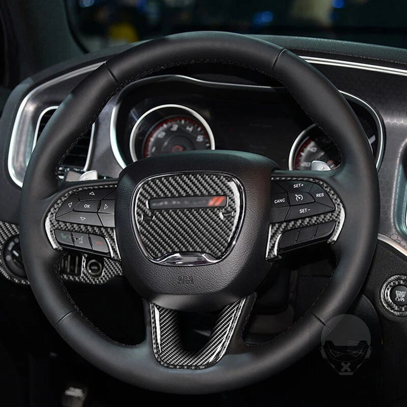 Carbon Fiber Parts Steering Wheel Cover Control Trim Fits Challenger 2015+